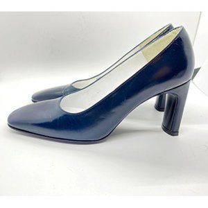 Charles Jourdan Navy Blue Leather Heels Pumps